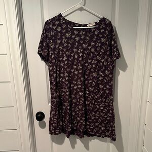 Fat Face Dark Purple Floral Short Sleeve Top